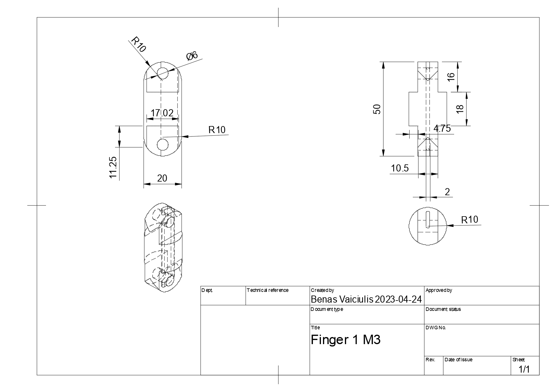 Technical drawing of Finger 1