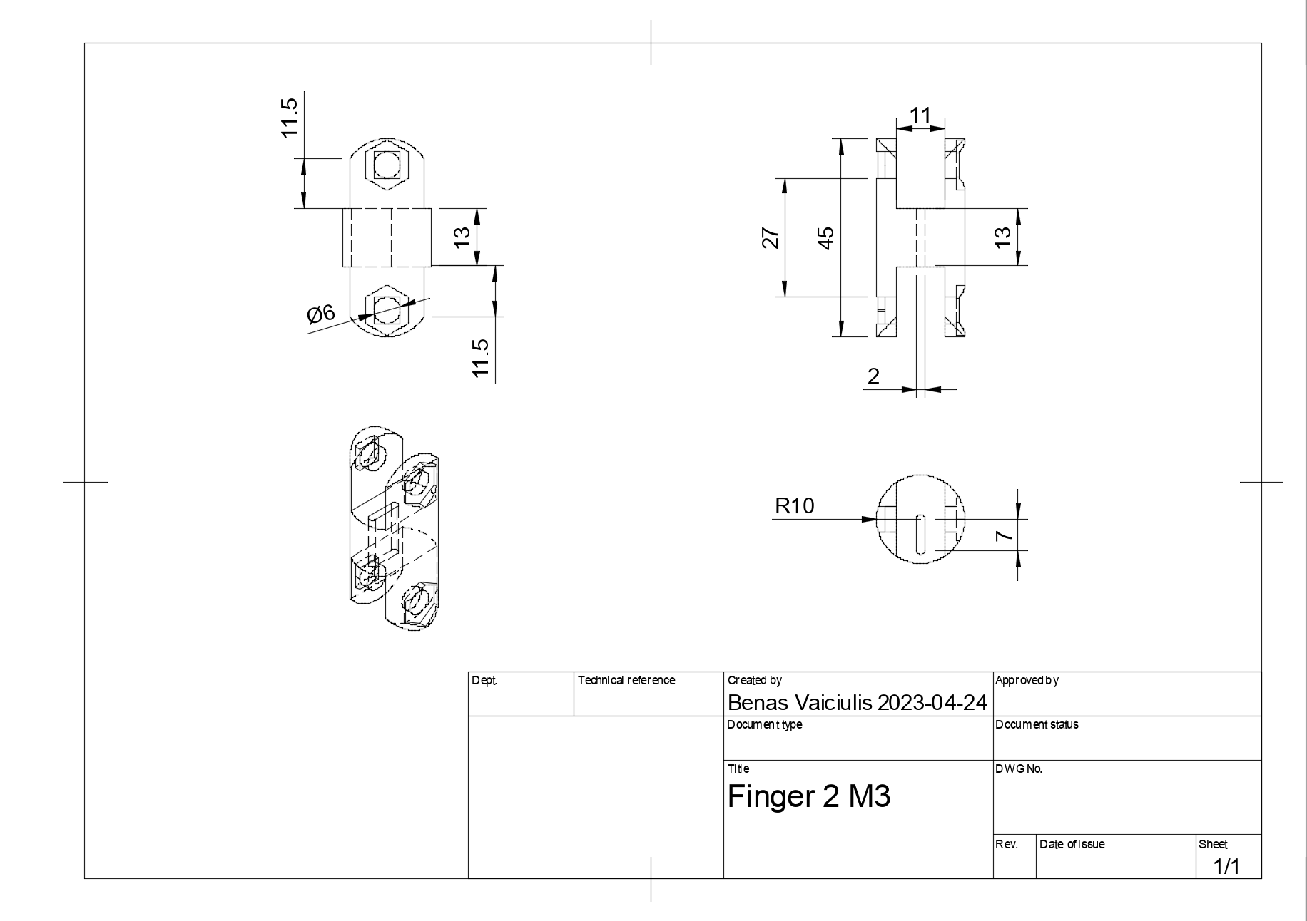 Technical drawing of Finger 2