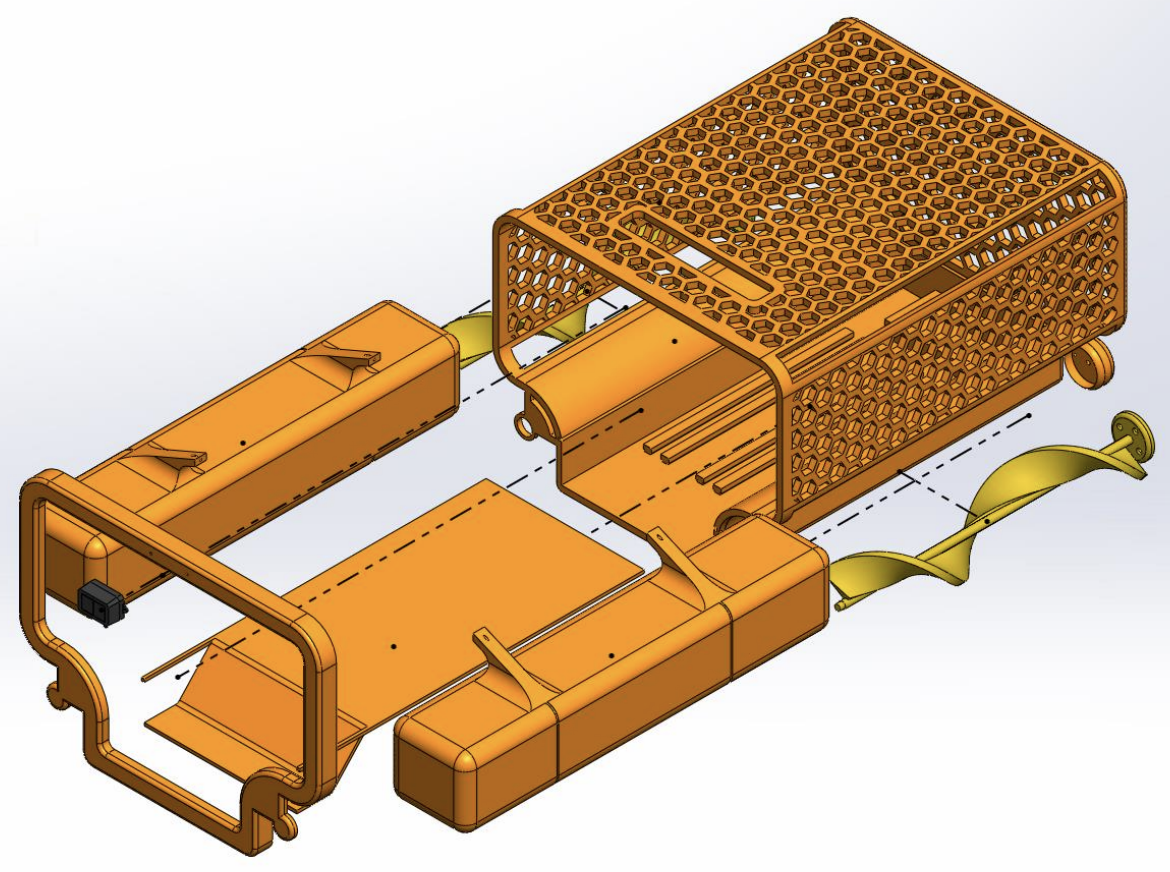 Exploded CAD view of the water drone
